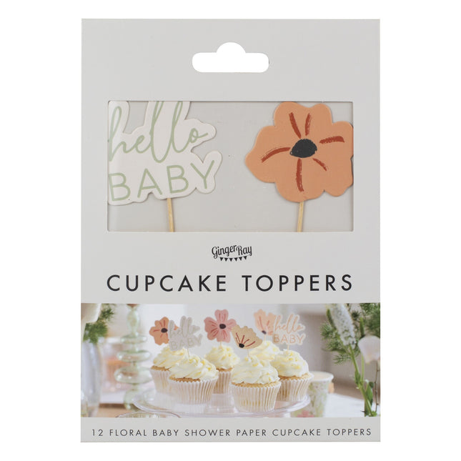 Dessus de cupcake pour la fête de bébé Hello Baby 12pcs