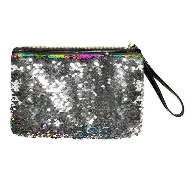 Sac à main Paillettes Réversible Arc-en-ciel Argent 20cm