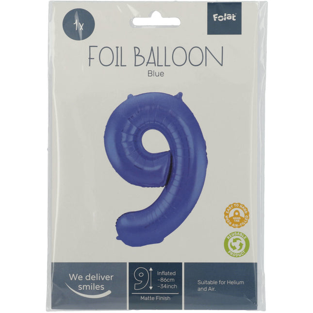 Ballon de baudruche Figure 9 Bleu mat XL 86cm vide