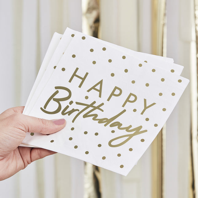 Serviettes de table Happy Birthday Or blanc