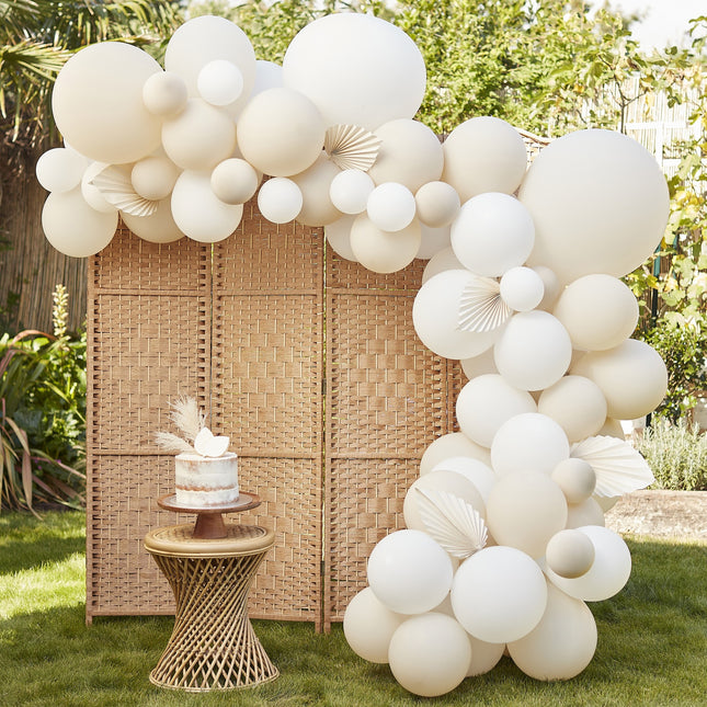 Ensemble d'éventails pour arcs de ballons blanc beige DIY