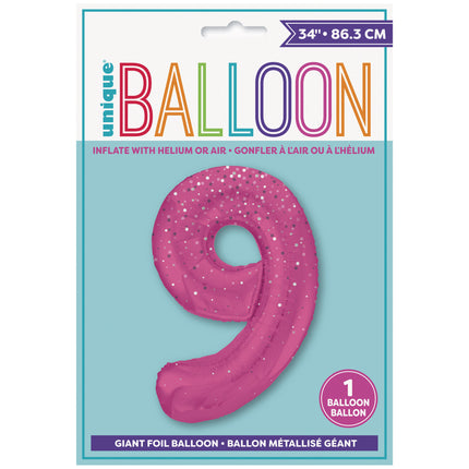 9 Year Figure Balloon Pink Dots 86cm