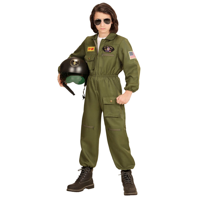 Costume de pilote vert foncé enfant