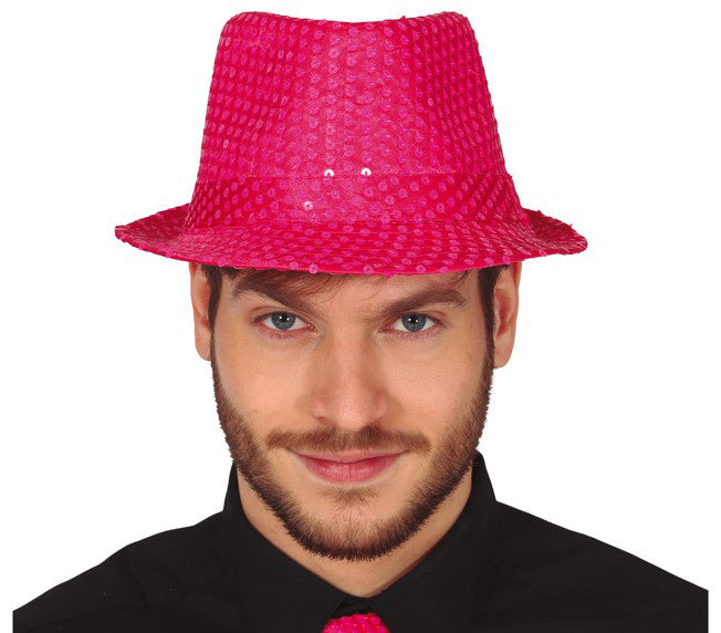 Chapeau Paillette rose fluo