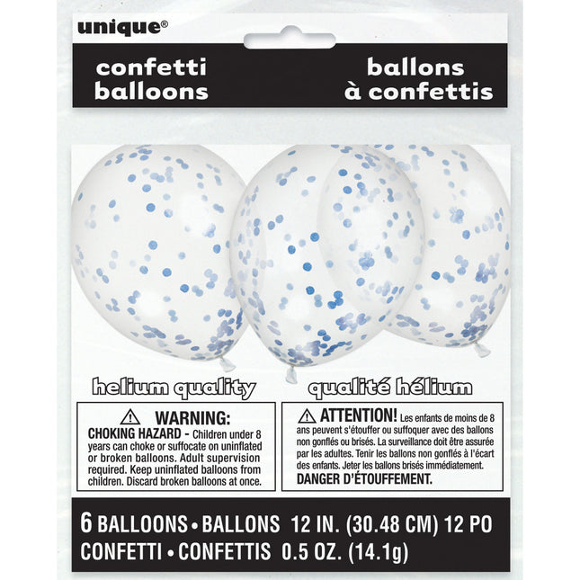 Ballons Confetti Bleu 30cm 6pcs