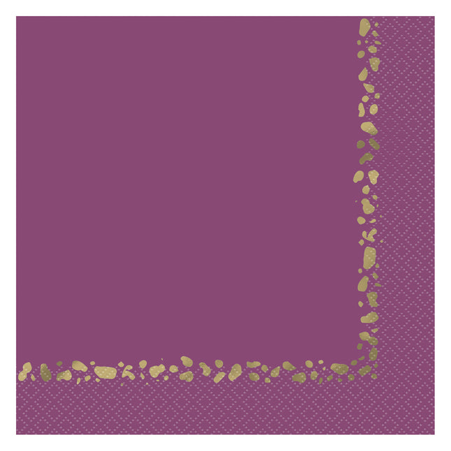 Serviettes de table violettes avec bordures dorées 16 pièces