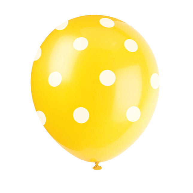 Ballons de baudruche jaunes à pois blancs 30cm 6pcs