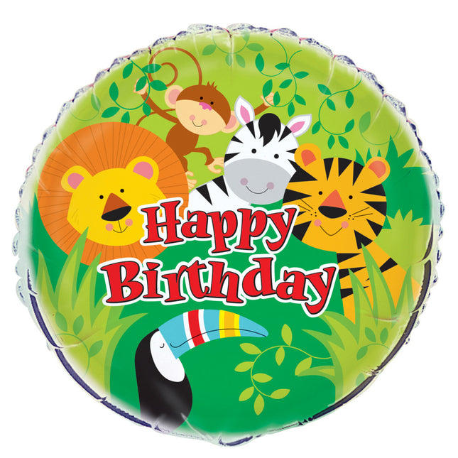 Ballon à l'hélium Happy Birthday Jungle 45cm vide