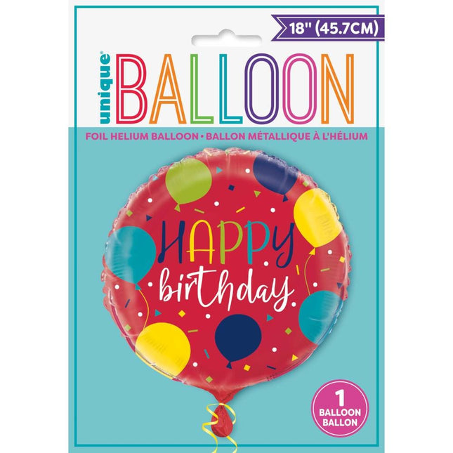 Ballon à l'hélium Happy Birthday Ballons Rouge 45cm vide