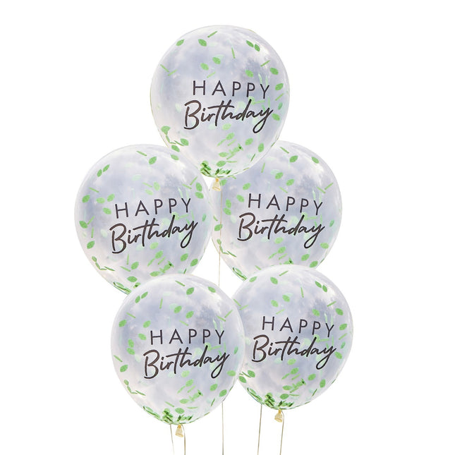 Happy Birthday Confetti Balloons Leaves 30cm 5pcs