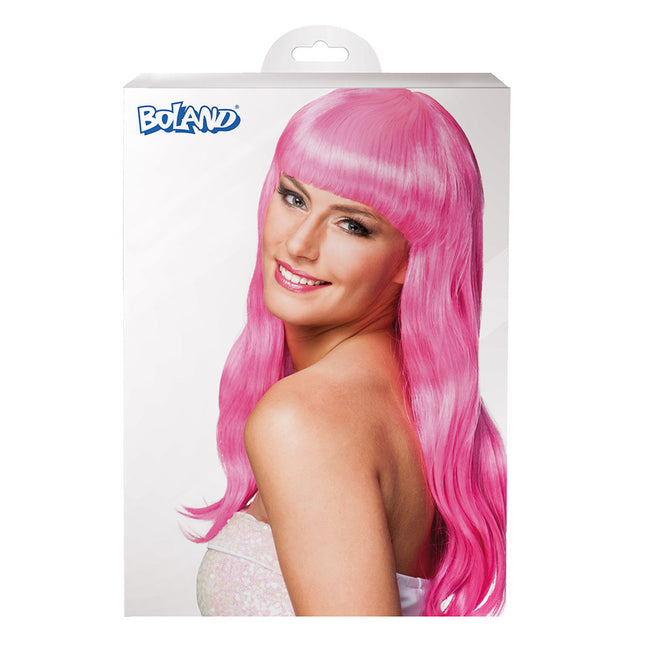 Perruque cheveux longs rose