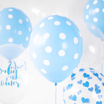 Ballons de baudruche bleu clair à pois blancs 30cm 6pcs