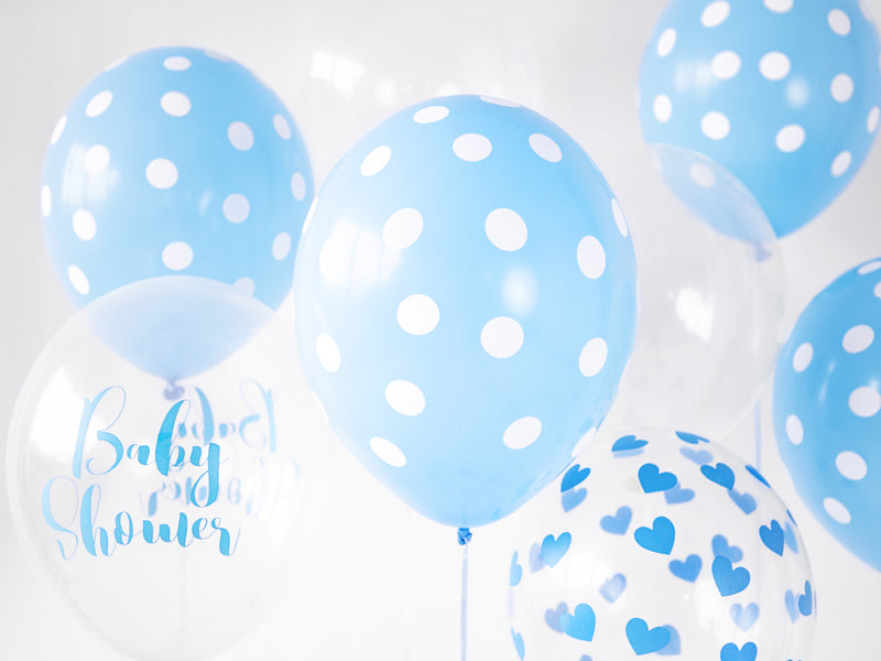 Ballons de baudruche bleu clair à pois blancs 30cm 6pcs