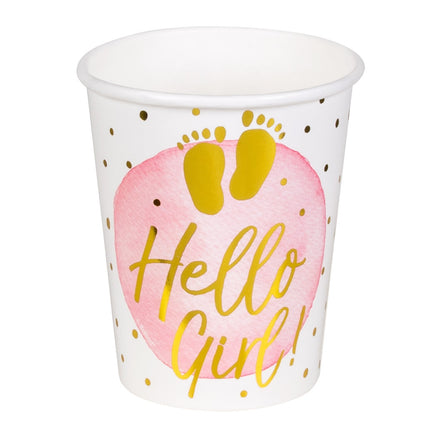 Coupes de naissance Hello Girl en papier 210ml 10pcs