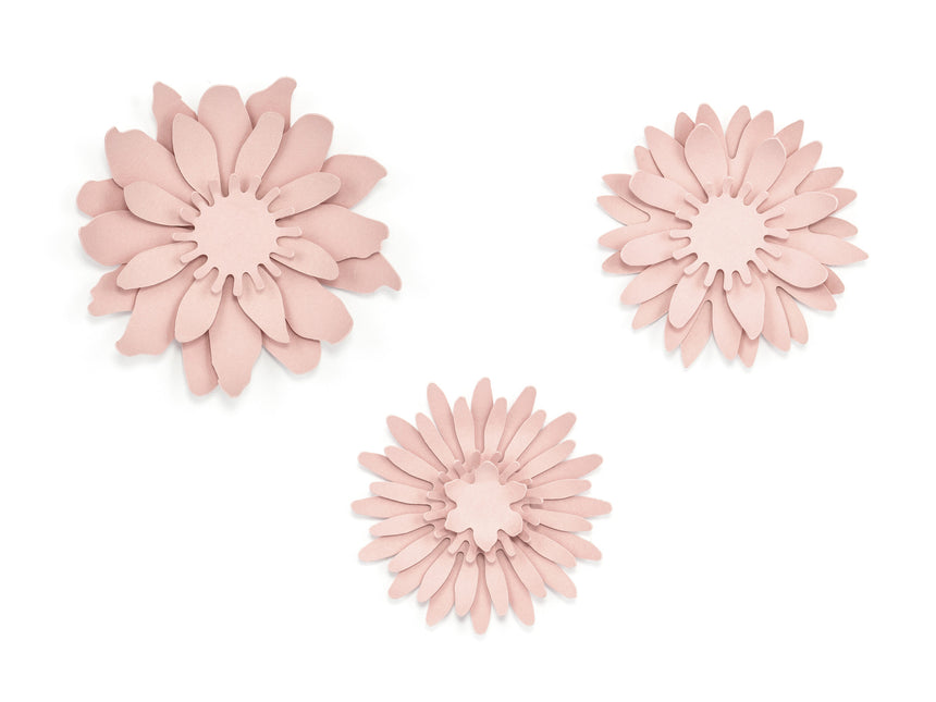 Fleurs en papier rose pastel 3pcs