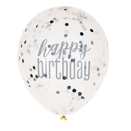 Happy Birthday Balloons Confetti Black 30cm 6pcs