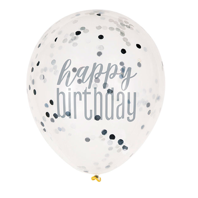 Ballons d'anniversaire Happy Birthday Confetti Noir 30cm 6pcs
