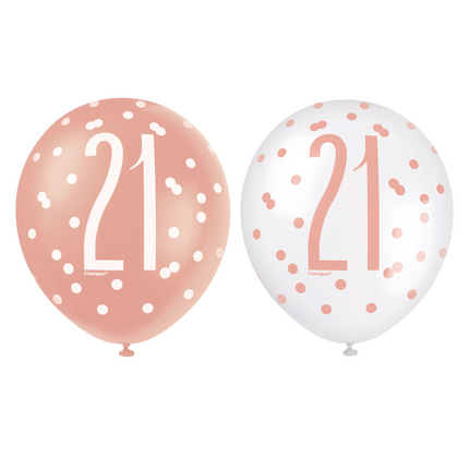 Ballons 21 ans or rose 30cm 6pcs