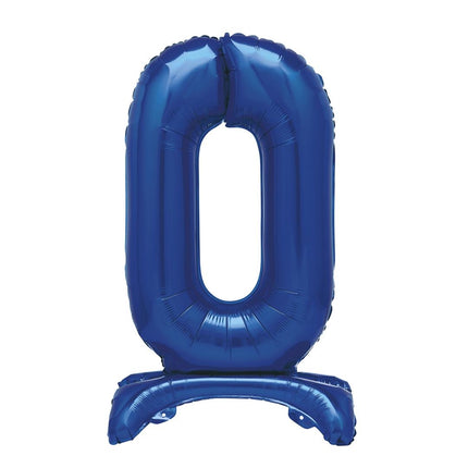 Ballon numéro bleu 0 année avec standard 76cm