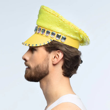 Casquette jaune à paillettes réversible