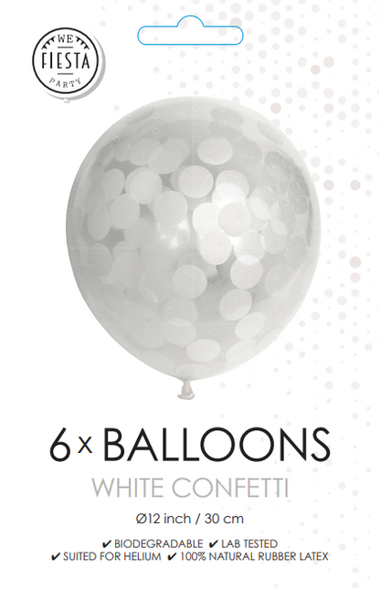 Ballons Confetti Blanc 30cm 6pcs
