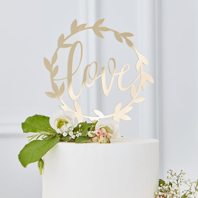 Décor de gâteau doré Love 20cm