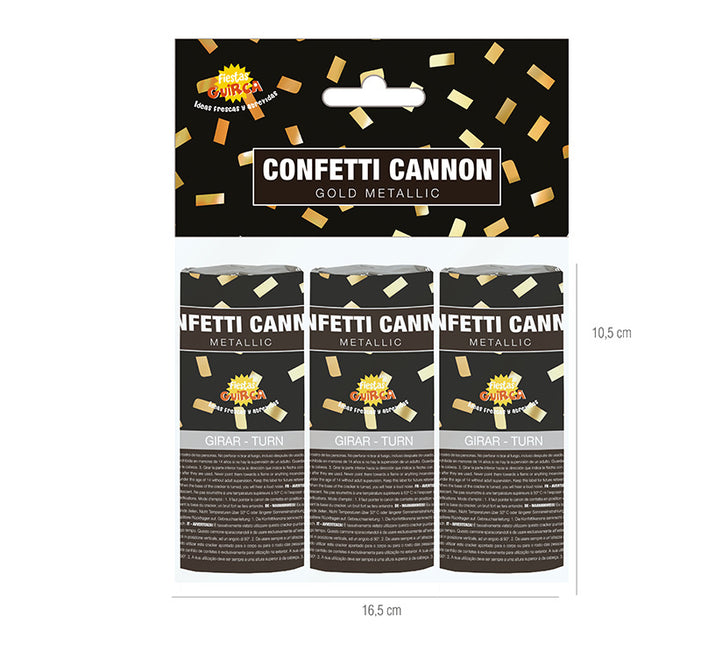 Conffeti Cannon Gold 10.5cm 3pcs