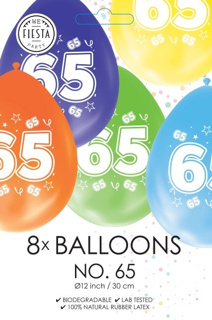 Ballons colorés 65 ans 30cm 8pcs