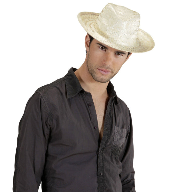 Chapeau de cow-boy en paille blanche