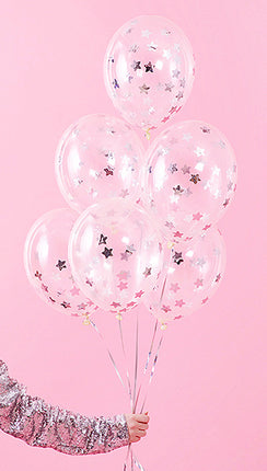 Ballons Confetti Etoiles Argentées 30cm 6pcs