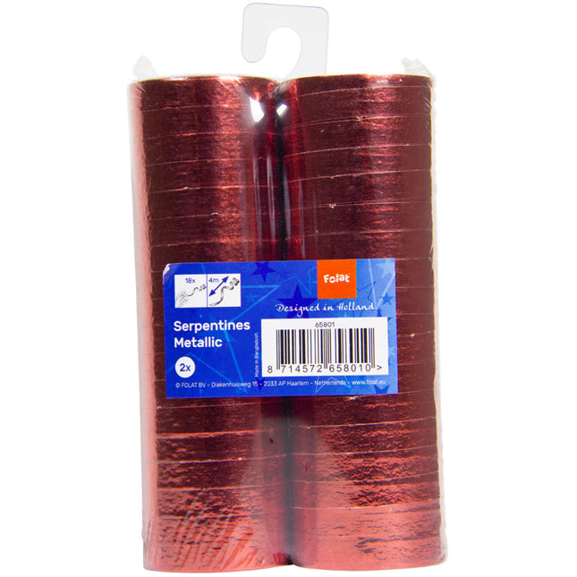 Serpentines rouges métalliques 4m 18 anneaux 2pcs