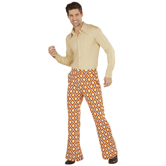 Pantalon Disco 70S Orange Plaid Hommes