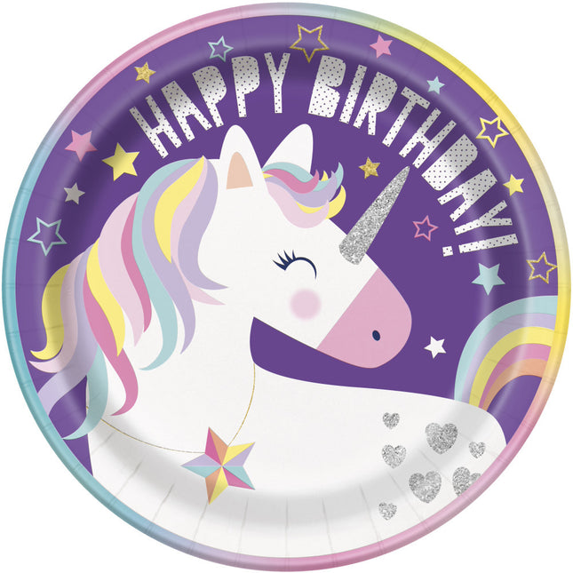 Assiettes Licorne Happy Birthday 23cm 8pcs