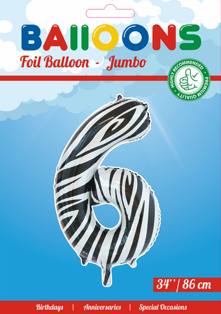 Ballon de baudruche Figure 6 Zebra XL 86cm vide