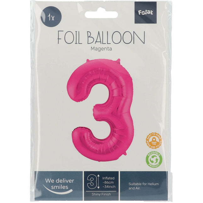 Ballon de baudruche Figure 3 Fuchsia Métallique XL 86cm vide