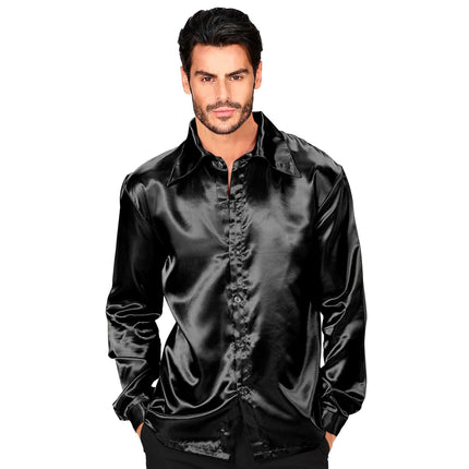 Chemisier Disco 70S Noir Satin Hommes