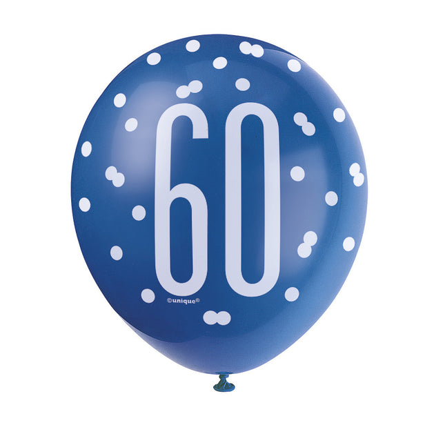 Ballons 60 Years Dots Blue 30cm 6pcs