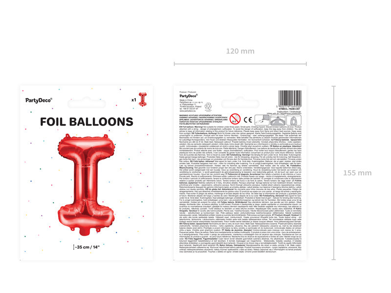 Ballon de baudruche Lettre I Rouge Vide 35cm