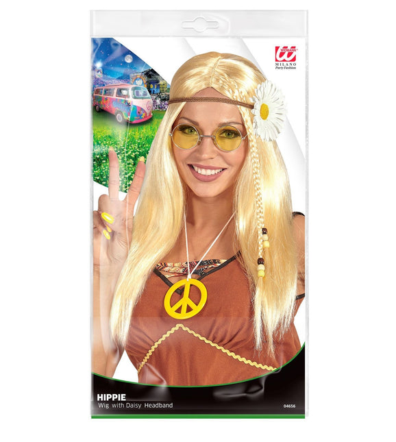 Perruque Hippie 60S blonde avec bandeau marguerite