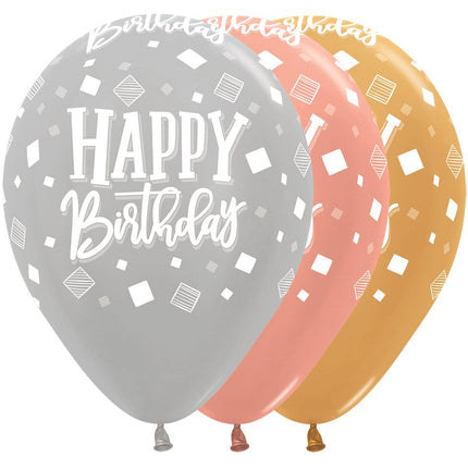 Ballons Happy Birthday Squares Metallic Mix 30cm 25pcs