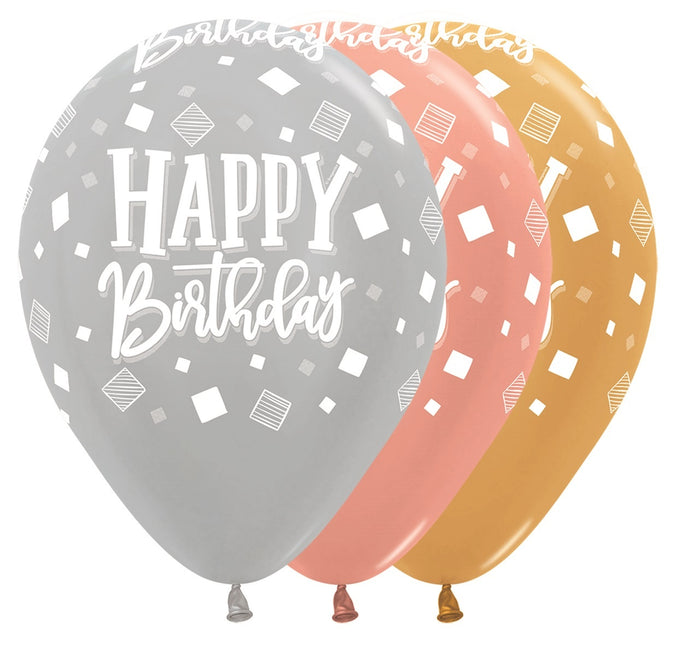 Ballons Happy Birthday Squares Metallic Mix 30cm 25pcs