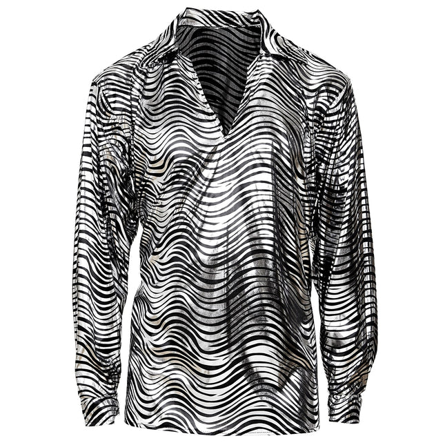 Chemise Disco 70S Silver Men's Tiger Print