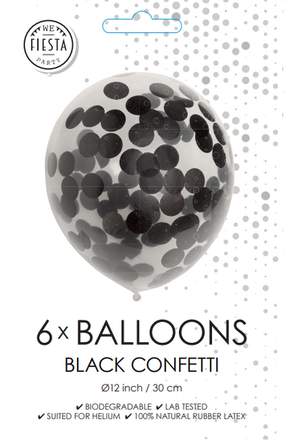 Ballons Confetti Noir 30cm 6pcs