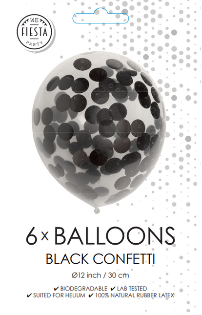 Ballons Confetti Noirs 30cm 6pcs