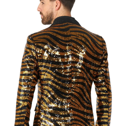 Or Noir Tigre Paillet Blazer Hommes OppoSuits