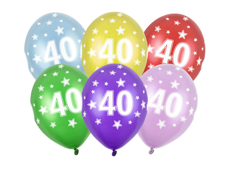 Ballons 40 ans colorés métalliques 30cm 6pcs