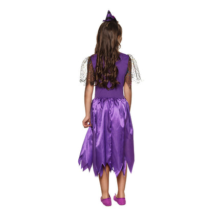 Costume de sorcière d'Halloween enfant violet pailleté