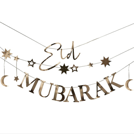 Guirlande de lettres d'or Ramadan Eid Mubarak 1.5m 3pcs