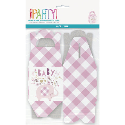 Boîtes cadeaux bébé éléphant rose 8pcs