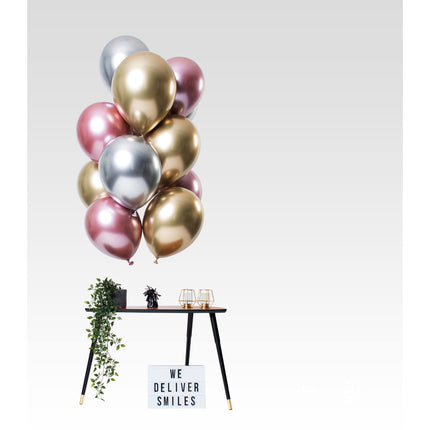 Ballons de baudruche argentés, dorés et roses Mix Chrome 33cm 12pcs